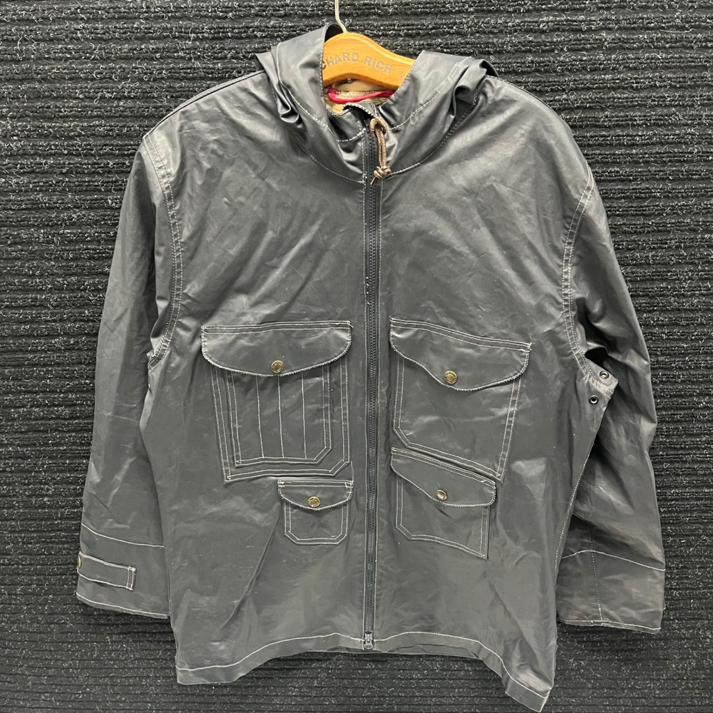Filson Waxed Cotton Hooded Jacket Mens Medium Charcoal Grey Full Zip Workwear